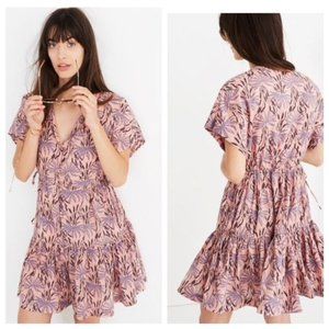 Madewell Button Front Tiered Dress in Oasis Palms